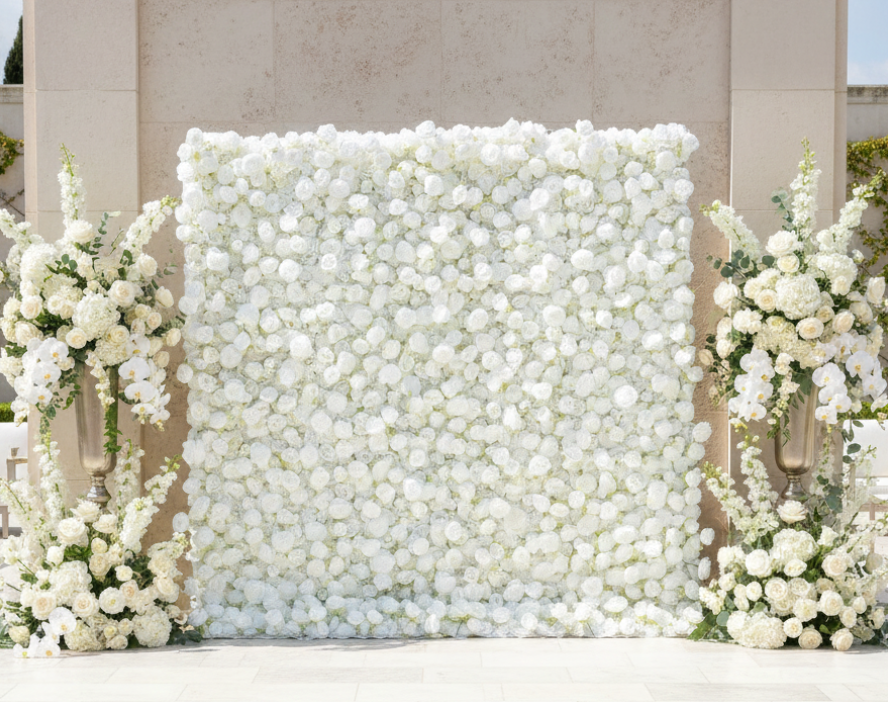 The Pearl Flower Wall Rental for Bridal Showers, baby showers and Weddings and parties.  Available to rent for anniversaries and retirement parties